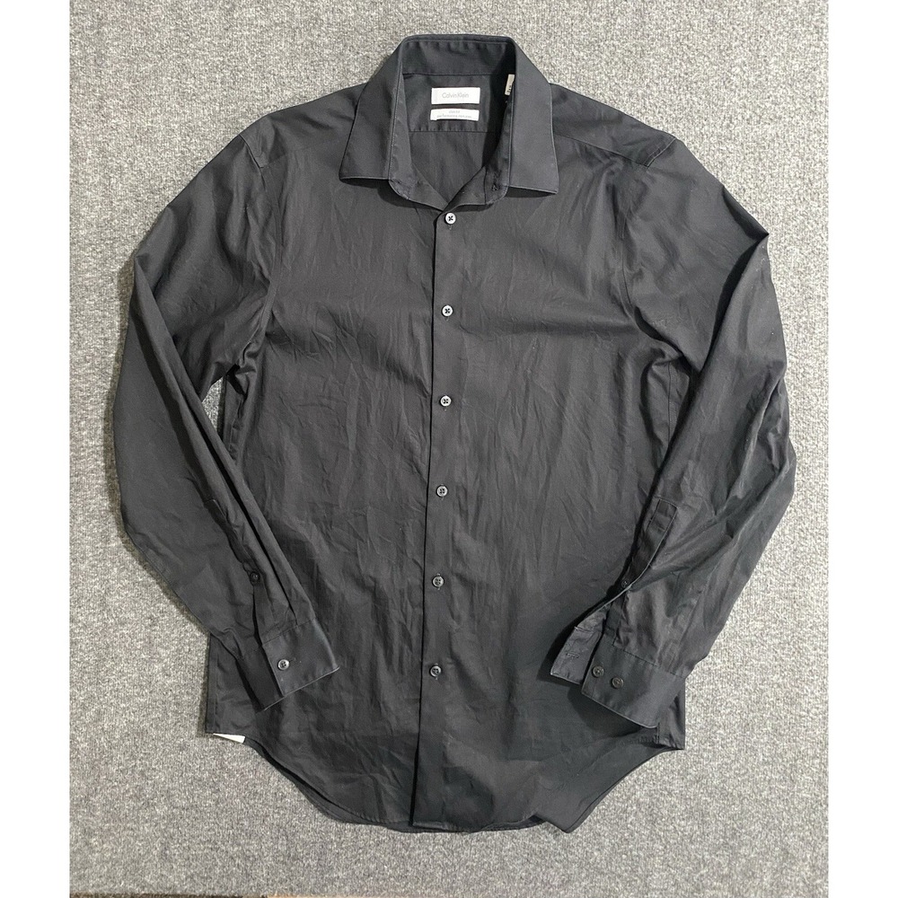 Calvin Klein Men's Dress Black Shirt Button Up Long Sleeve Size 15-32/33